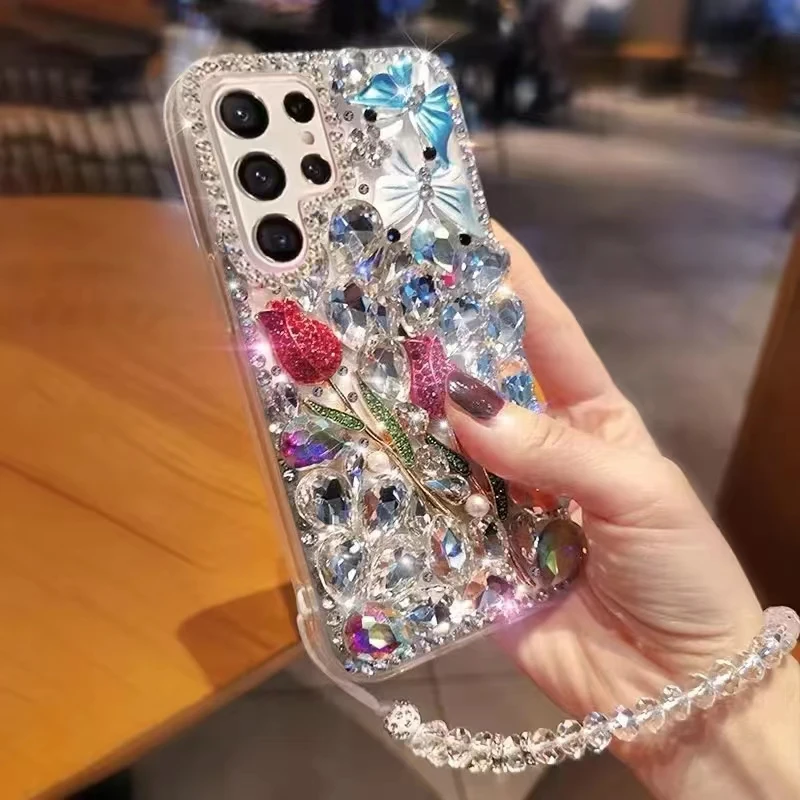 A34 5G Rhinestone Bling Case For Samsung Galaxy A14 4G A54 5G Diamond Strap Cover for Samsung A24 4G A04s A03 Telefon Kilifi