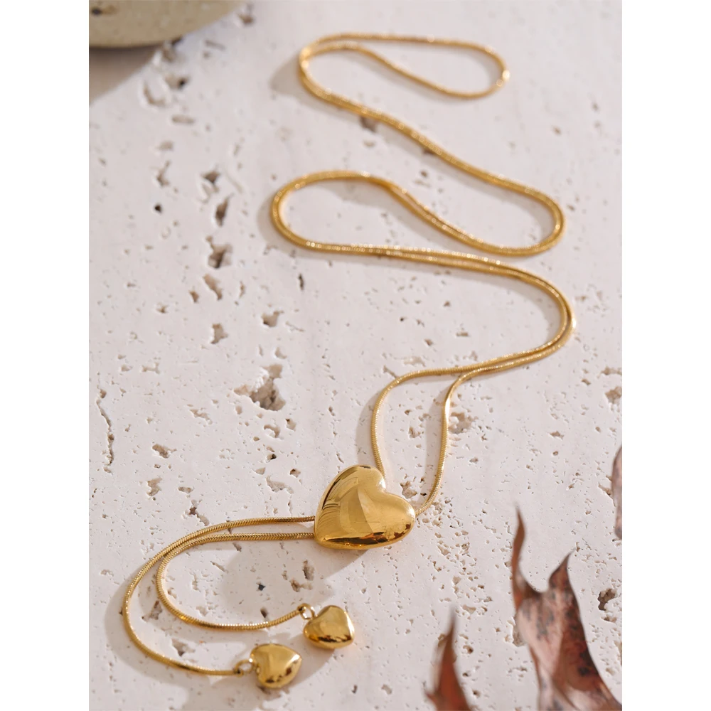 Yhpup Necklace Stainless Steel Heart Long Drop High Quality