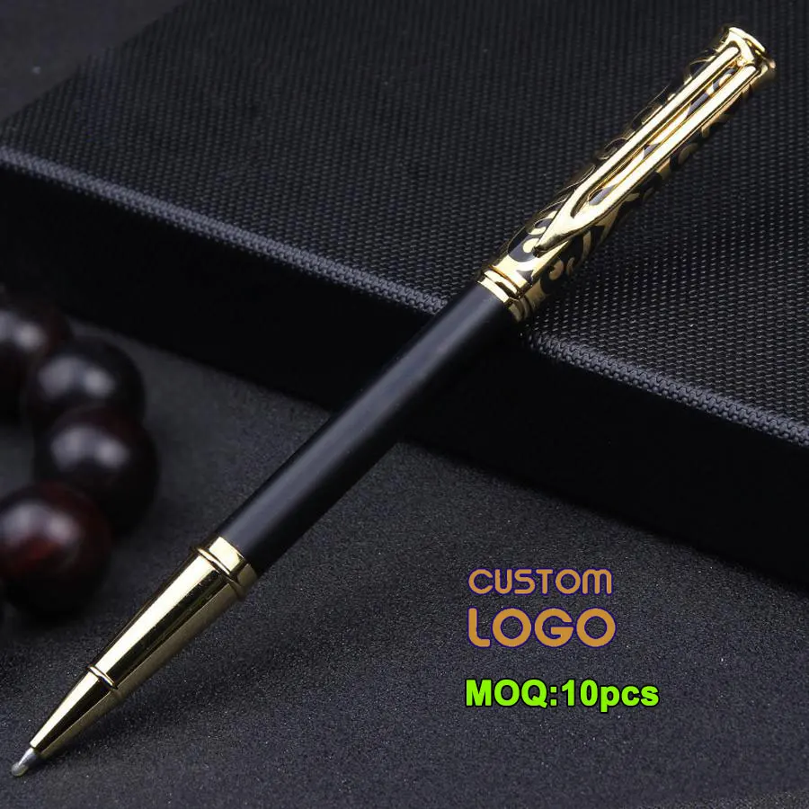 10pcs/lot Custom Logo Metal Ballpoint Pen  0.5mm Black Ink Gift Pens Business Logo Personalized Gift Pen Engrave Name Logo text