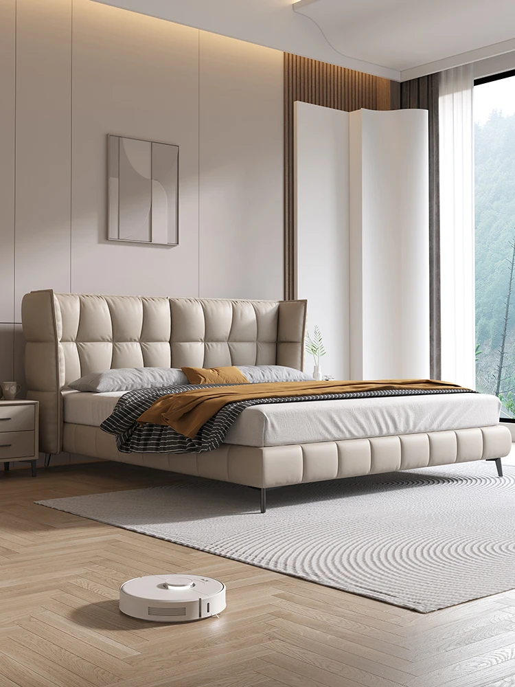 

Bed: light luxury modern leather bed, master bedroom, 1.8m double bed, Nordic leather bed, Italian minimalist leather art bed