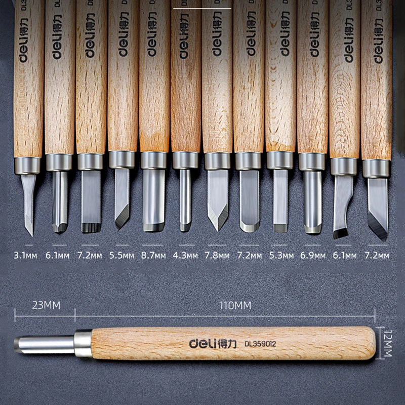 Deli Professional Wood Carving Chisel Knife Sharpen Carving Tools Set For Art Crafts Woodworking Spoon Plaster Carving Knifes