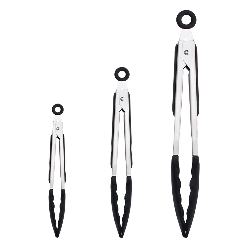 3pcs/set Silicone Food Tong Stainless Steel Kitchen Tongs Silicone Non-slip Cooking Clip Clamp BBQ Tools Kitchen Accessories