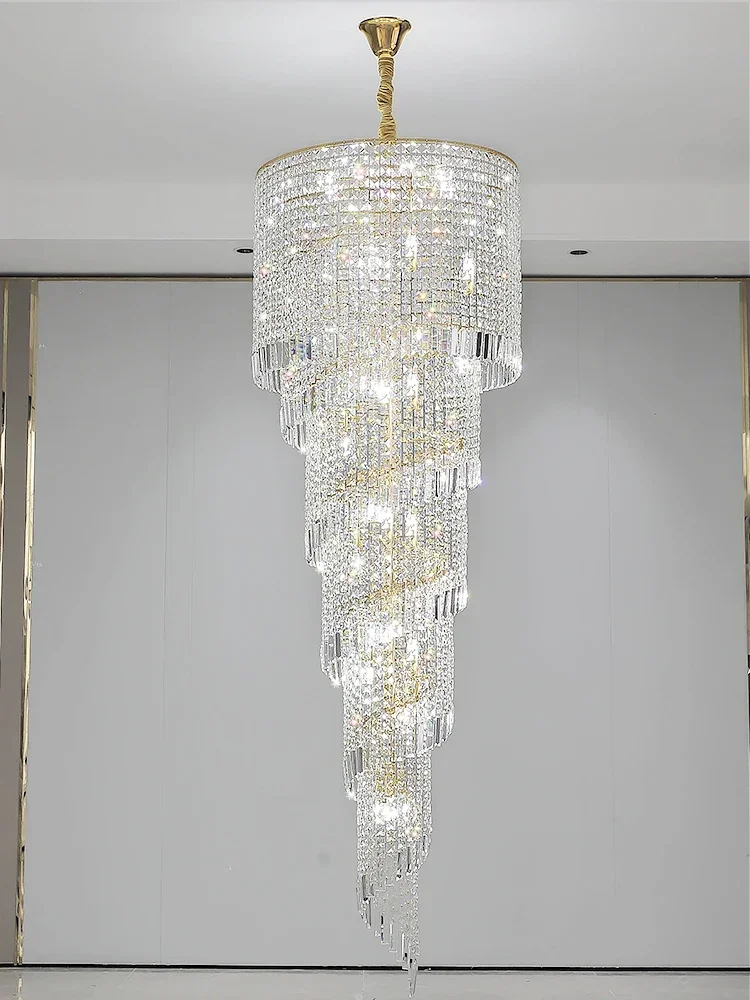 

Crystal Staircase Chandelier Gold/Chrome Plated/Home Decoration Attic Spiral Design Hall Long Chandelier Restaurant Lighting