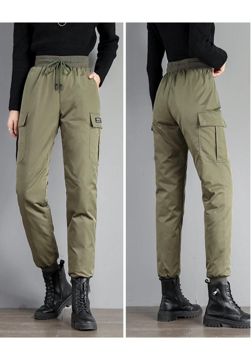 2023 New Down Pants Wear In Winter Fashion Plush Thickened Loose Harun Women's Elastic Strap Warm Pants Trousers Women