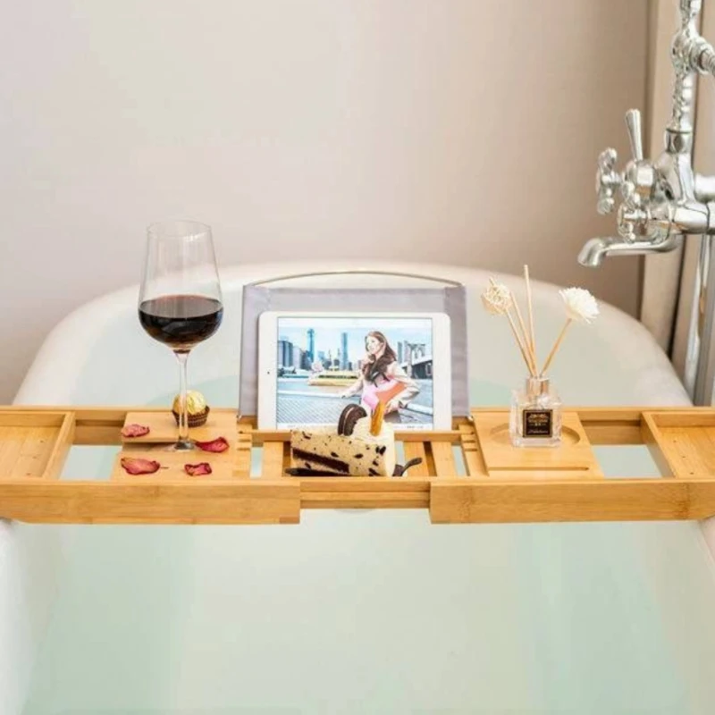 23.62 34.25 Soap Dish Non Slip Tablet Holder Storage Holder Expandable Luxury Wooden Bathtub Caddy Tray Bathtub Accessories