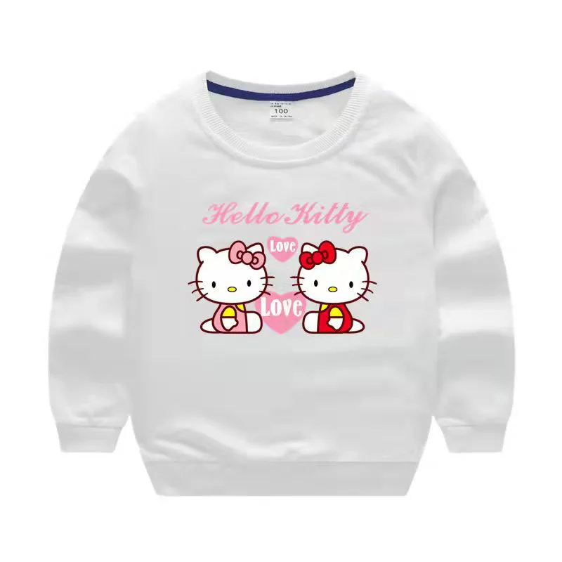 thumbnail image 1 of Jersey informal de algodón puro de nuevo estilo para niños de Hello Kitty, suéter de cuello redondo con estampado bonito para niños y niñas, Top para niños, 1 of 5