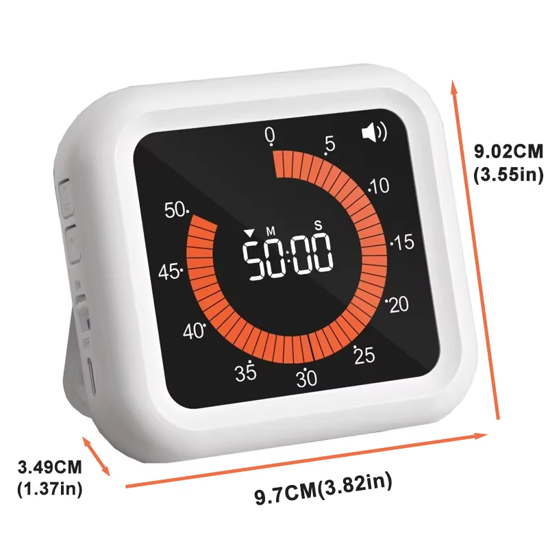 Rechargeable Digital Rotary Timer Silent Visual Timer with VA Display 12H Countdown Kids Management Tool For Kitchen Classroom