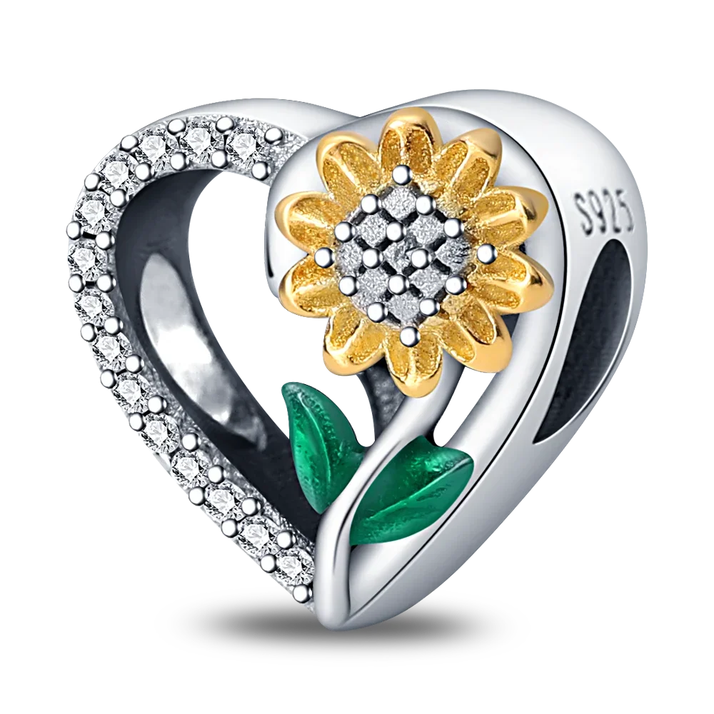 925 Silver Sunflower Series Charme para Mulheres, Contas para Pandora Original Pulseira, Fazer Jóias DIY, Presente