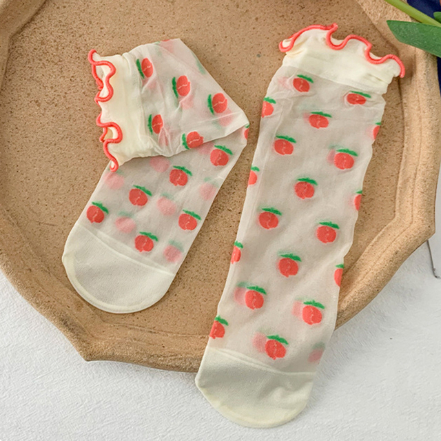 Transparent Crystal Silk Socks Lolita Lace Ruffle Sock Casual Socks Crew Socks Breathable Socks