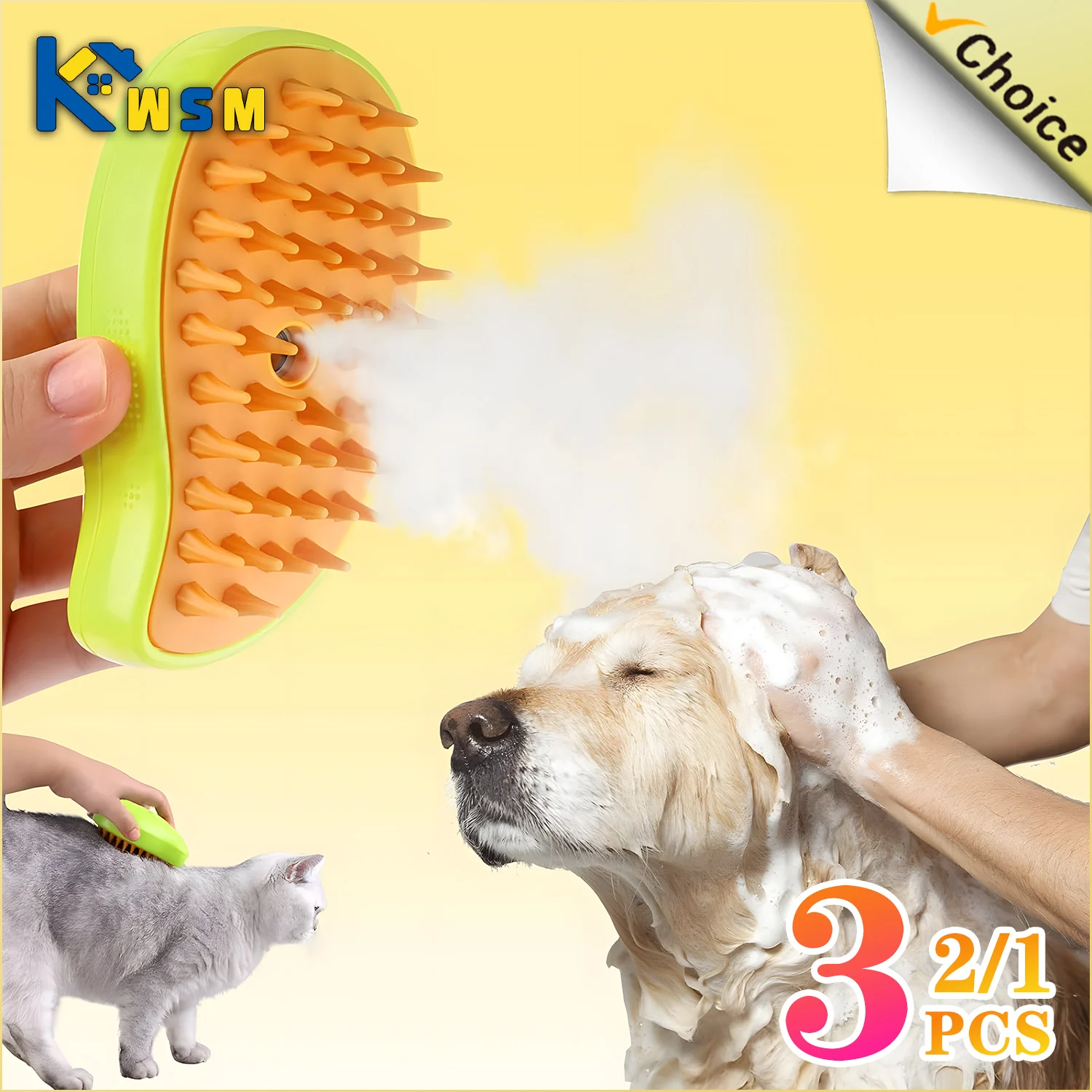 전기 스프레이 스팀 개 브러시, 고양이 털 브러시, 반려동물 마사지 그루밍 브러시, 개 털 제거 엉킴 및 느슨한 털, 3in 1, 3 개 