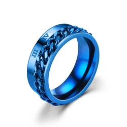 Stainless Steel Rotating Fidget Ring for Men - Roman Numeral Black Spinner Knuckle Band (Ring-blue)