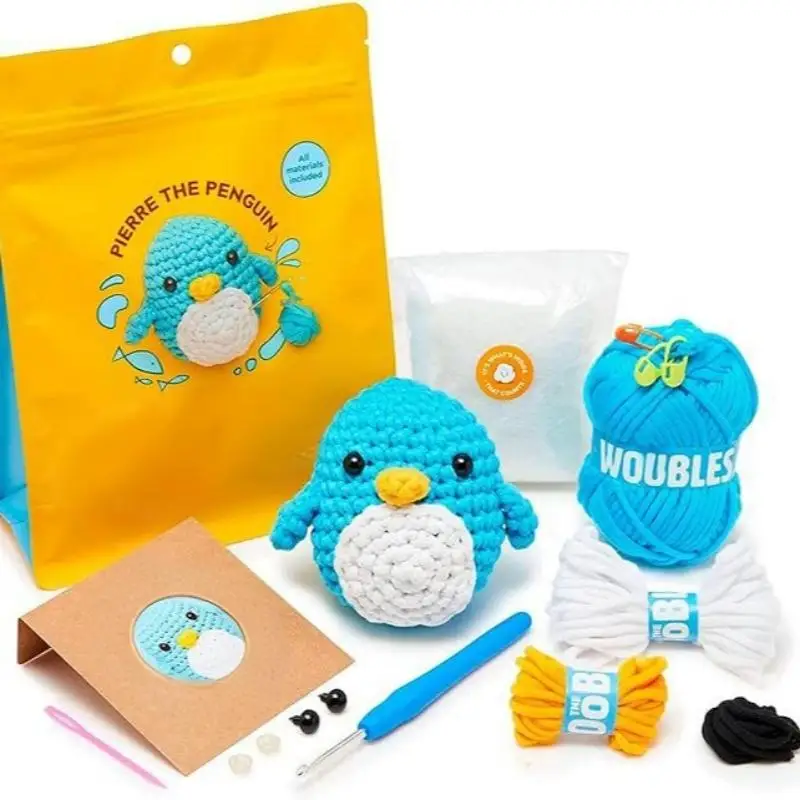 Kids Beginner Crochet Kit Cotton Knitting Yarn Thread Needles Hook Knit Tool Set Animal DIY Craft for Beginners crochet kit