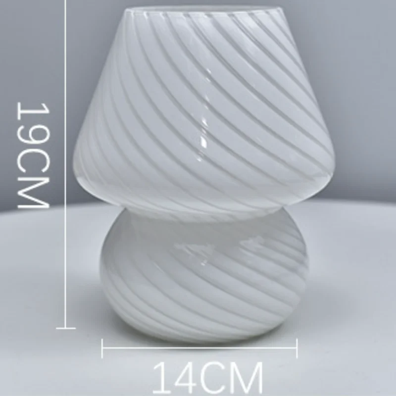 Ins Creative Glass LED  Lamp Bedroom Bedside Table Night Light Striped Frosted Mushroom Table Simple Decoration Cute Translucent 6