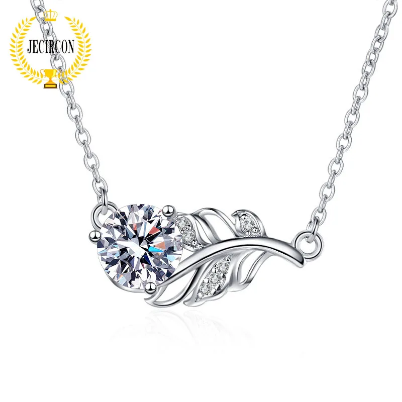 

JECIRCON 1 Carat Moissanite Necklace for Women 925 Sterling Silver Lucky Leaf Pendant Clavicle Chain Luxury Lab Diamond Jewelry