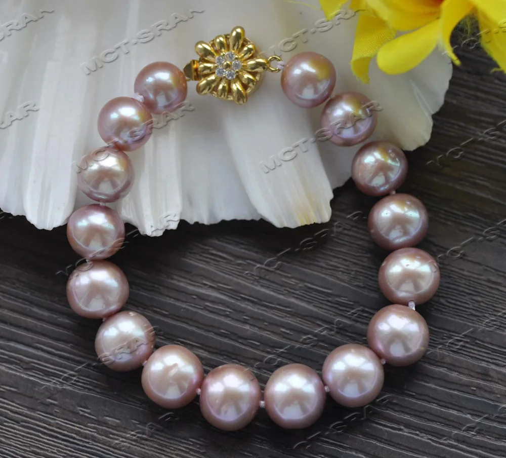 

MCT · STAR Z12112 8 ''13 мм Лавандовый круглый жемчужный браслет Эдисона KESHI с фианитами