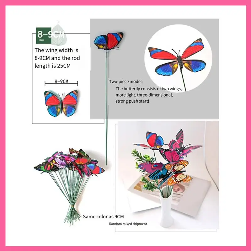 ABNM 100PCS PVC Butterfly Outdoor Yard Crafts Outdoor Decor Butterflies For Office And Garden 25Cm