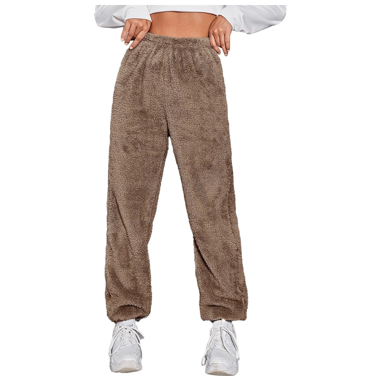 

2023 New Fashion Women Teddy Bear Fleece Fur Joggers Winter Warm Casual Pants Trousers Loungewear Running Jogger Sports Pants