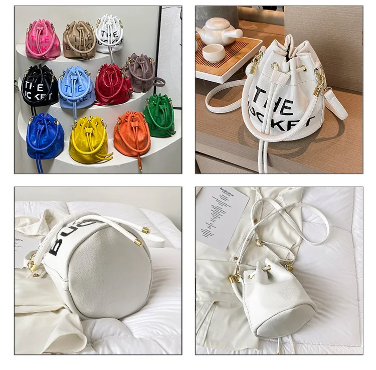 Spring New Fashion Letter PU Leather Bucket Bag - Color Options