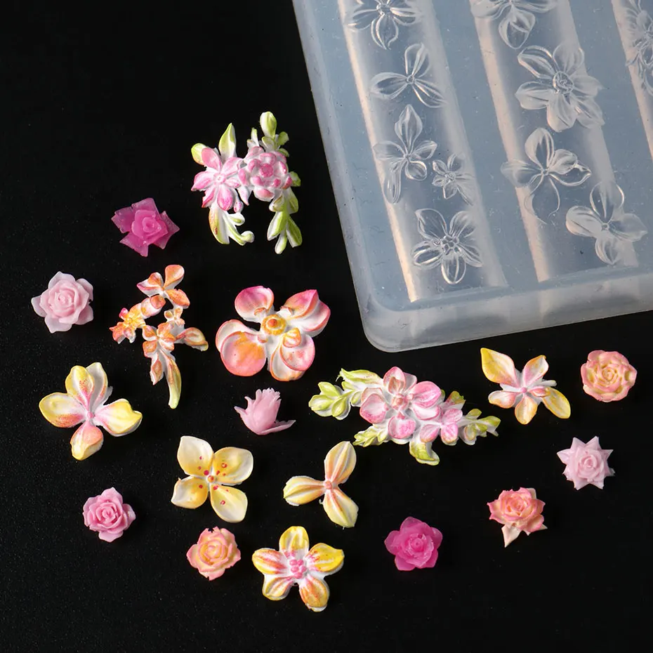 1pc Kawaii 꽃 네일 실리콘 금형 3D 조각 꽃 꽃잎 네일 스탬플 소프트 일본 매니큐어 금형 스텐실 도구