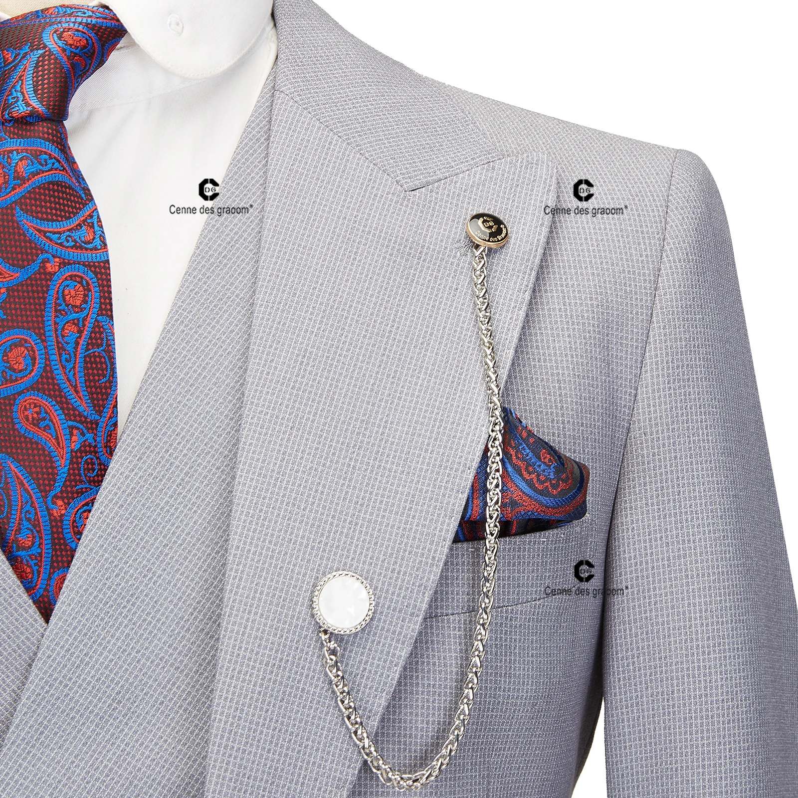 Cenne Des Graoom 2024 Elegant Men Suits Single-Breasted Plaid Two Button Blazer Waistcoat Pants 3 Piece Set Classic Fit Formal 2