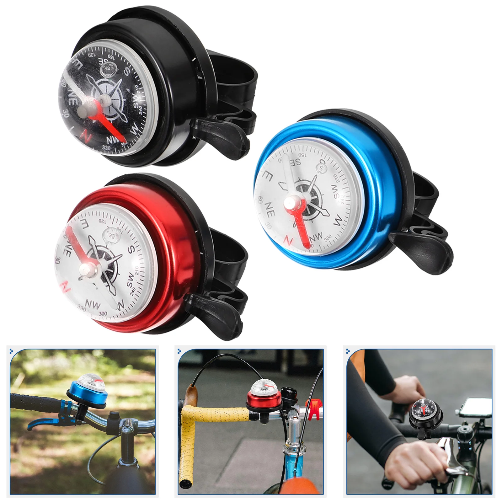 

3 Pcs Warning Bike Bell Ring Navigating Bicycle Compass Aluminum Alloy Accessories Mountain Aliuminum