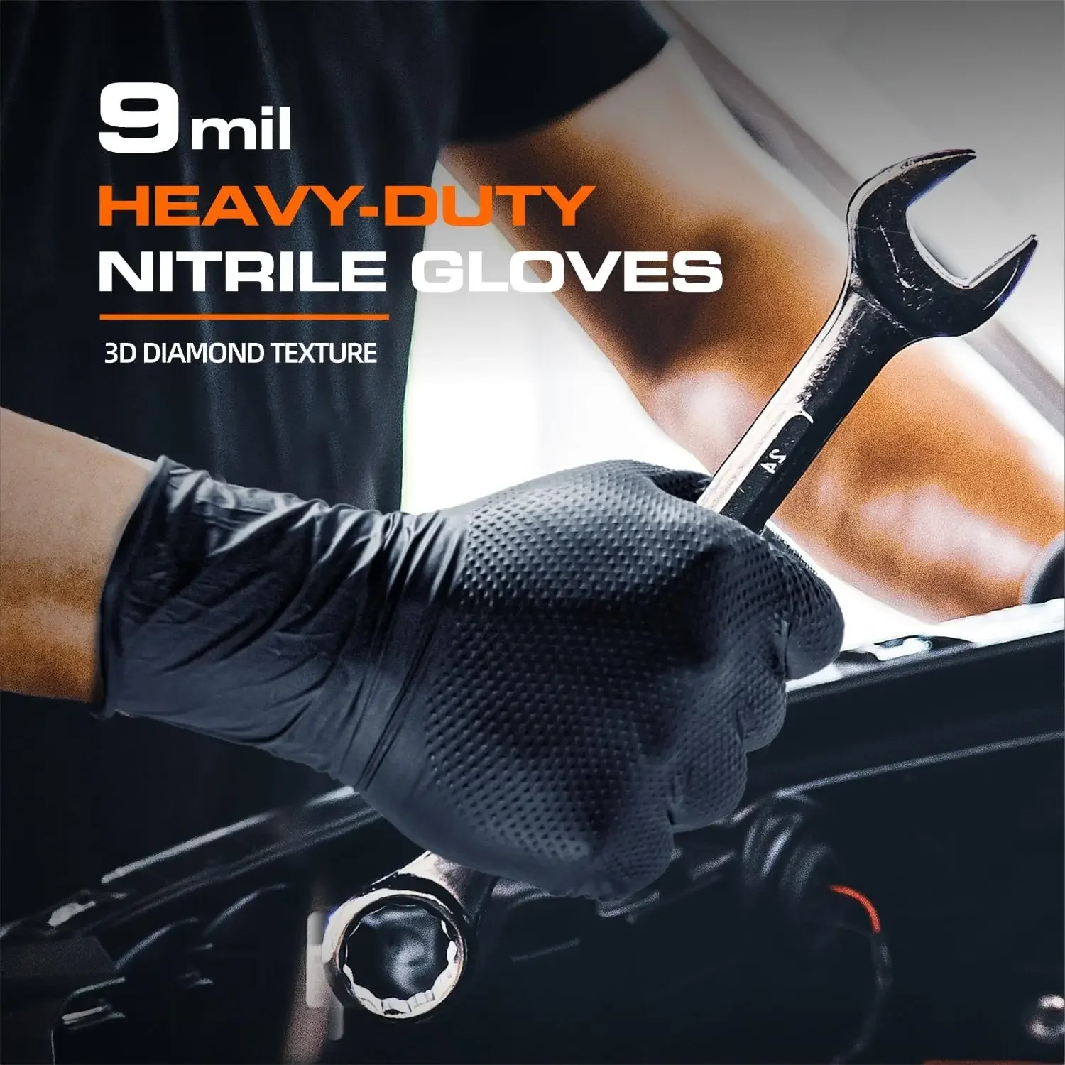 Heavy Duty Nitrile Gloves 8Mil Extra Thick Mechanic Home Garden Disposable Glove with Textured Grip Antislip Safety Work Gloves