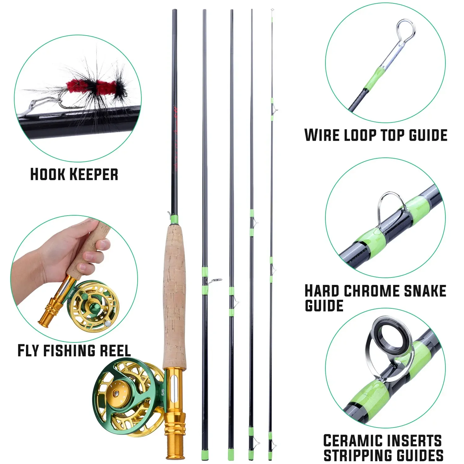 Fishing Rod and Reel Combo 5-sections Carbon Rod 5/6 Reels