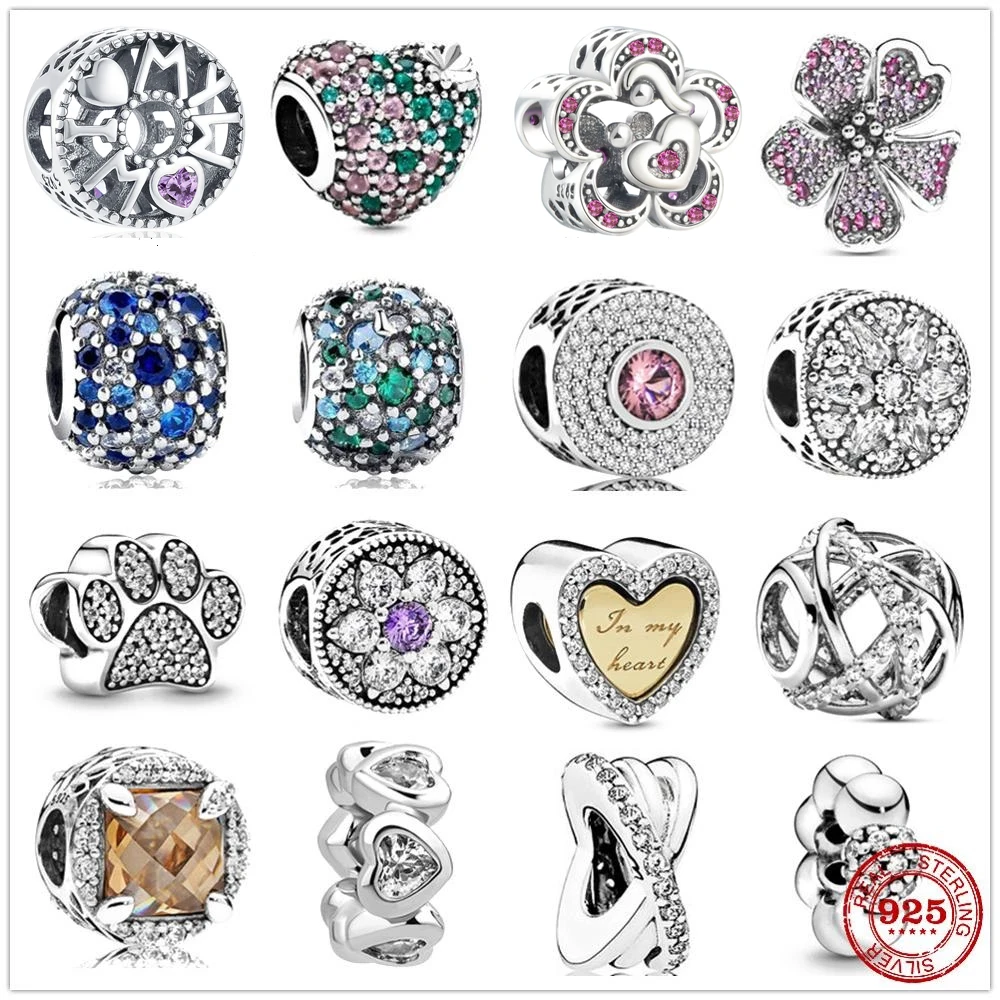 

925 Sterling Silver Sparkling Paw Print Ocean Mosaic Pavé Ball Charm DIY fine beads Fit Original Pandora Charm Bracelet Jewelry