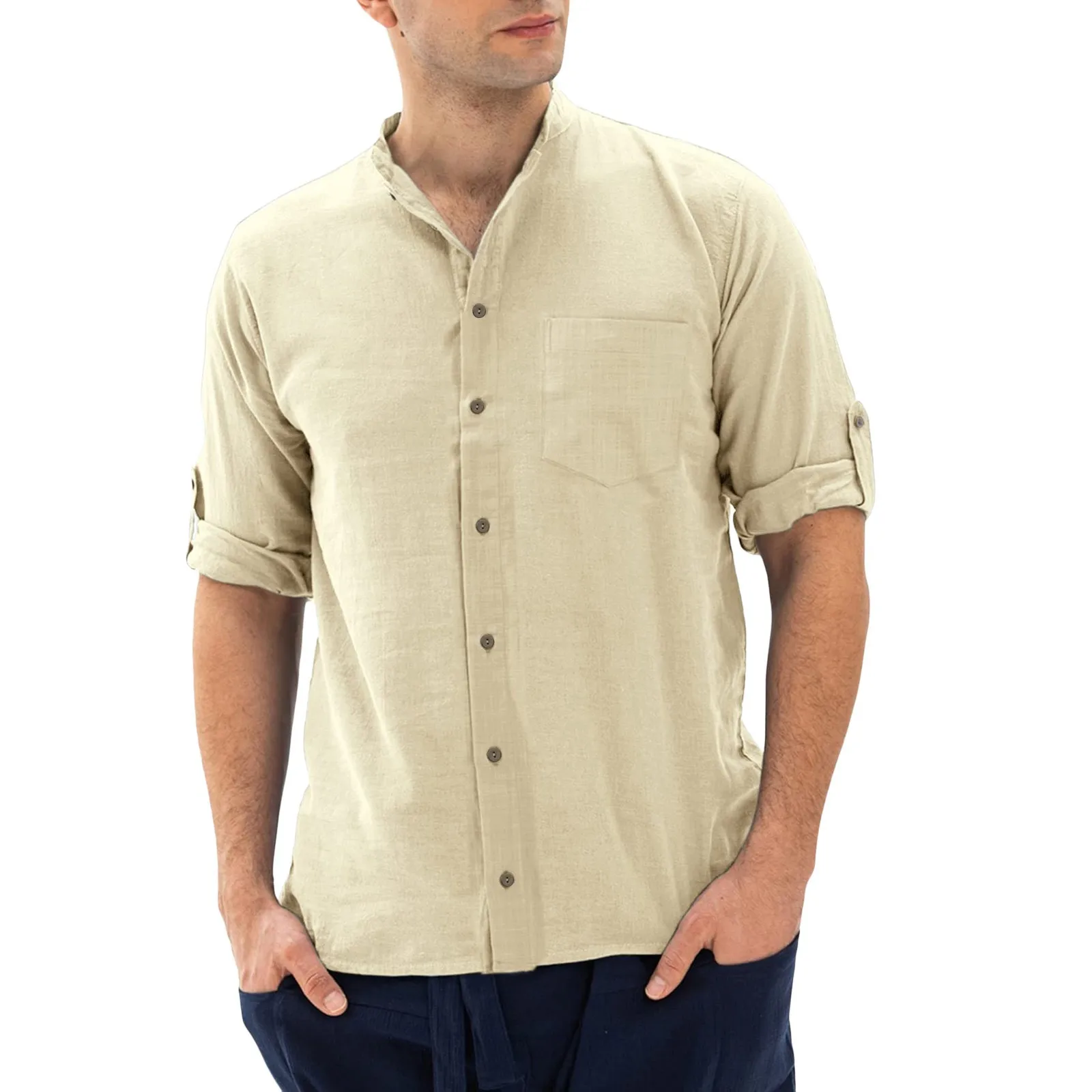 

Mens Shirts Linen Cotton Button Down Long Sleeve Turn Down Collar Beach Collar Loose Breathable Summer Casual Holiday Shirts