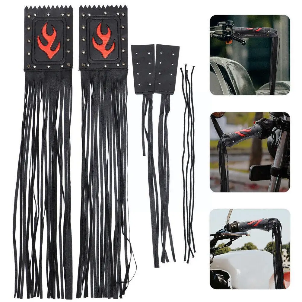 ZORBYZMotorcycleBlackFlameFauxLeatherGripLeverHandlebarFringe