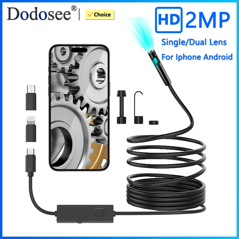 1440p HD Single/Dual Lens Endoscope Camera Android Mini Car Inspection Camera for Iphone Android Waterproof Pipeline Borescope 1
