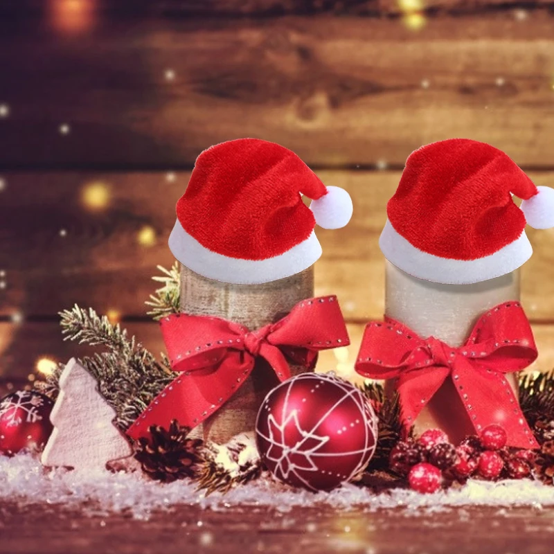 Hot Sale Mini Santa Claus Hat Christmas Xmas Holiday Lollipop Top Topper Cover For Festival Christmas Decoration For Home