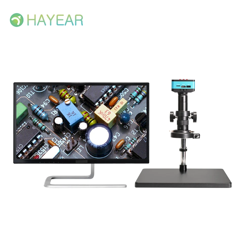 HAYEAR 12MP 4K 2160P HDMI USB 산업용 비디오 디지털 현미경 카메라 180X 300X 줌 C 마운트 렌즈 수리 납땜 도구용