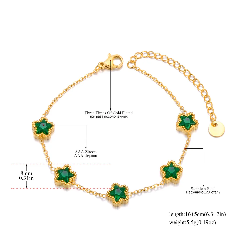 Lokaer Luxury Green White Cubic Zirconia Stainless Steel Star