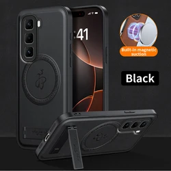 Leather Stand Case with Shockproof Magnetic Holder and Camera Protector Shell for Tecno spark 40 pro (Black ZJ)