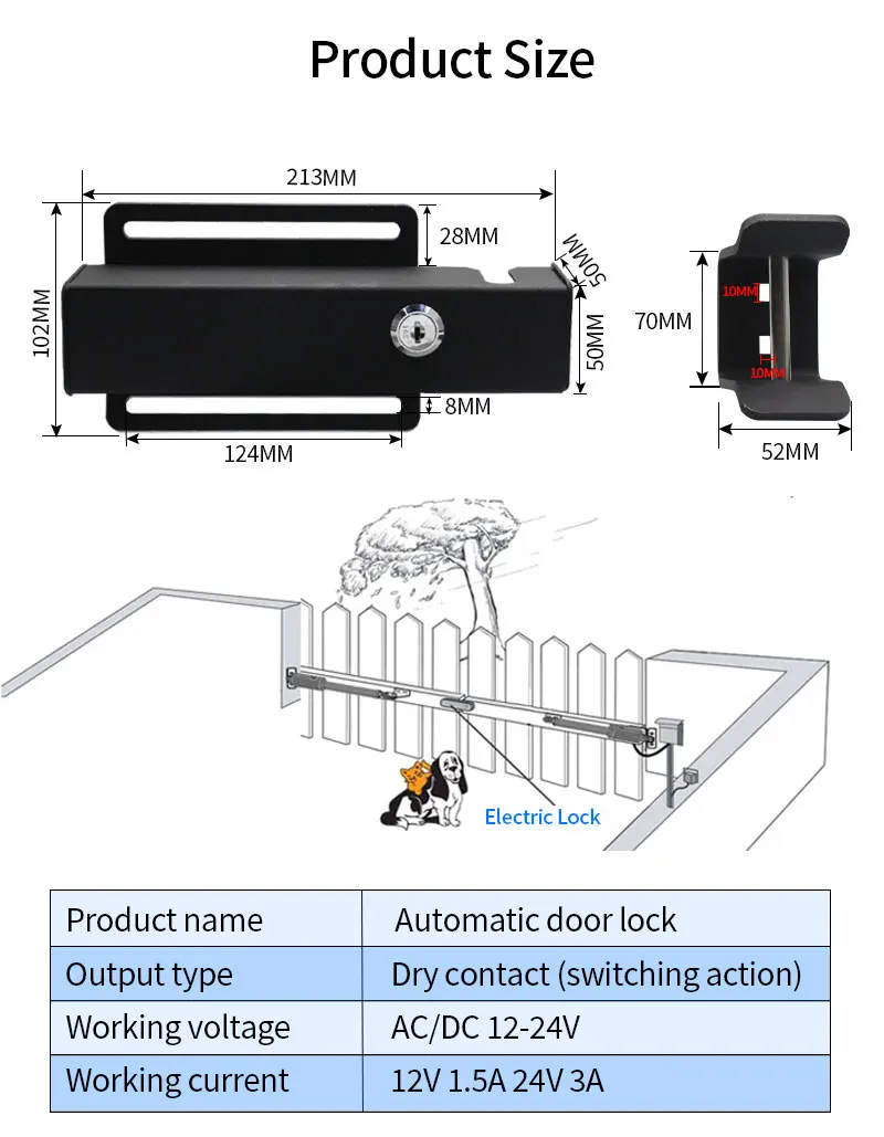 Waterproof DC 24V Electronic Automatic Door Lock Drop Bolt Locks with Key For Au