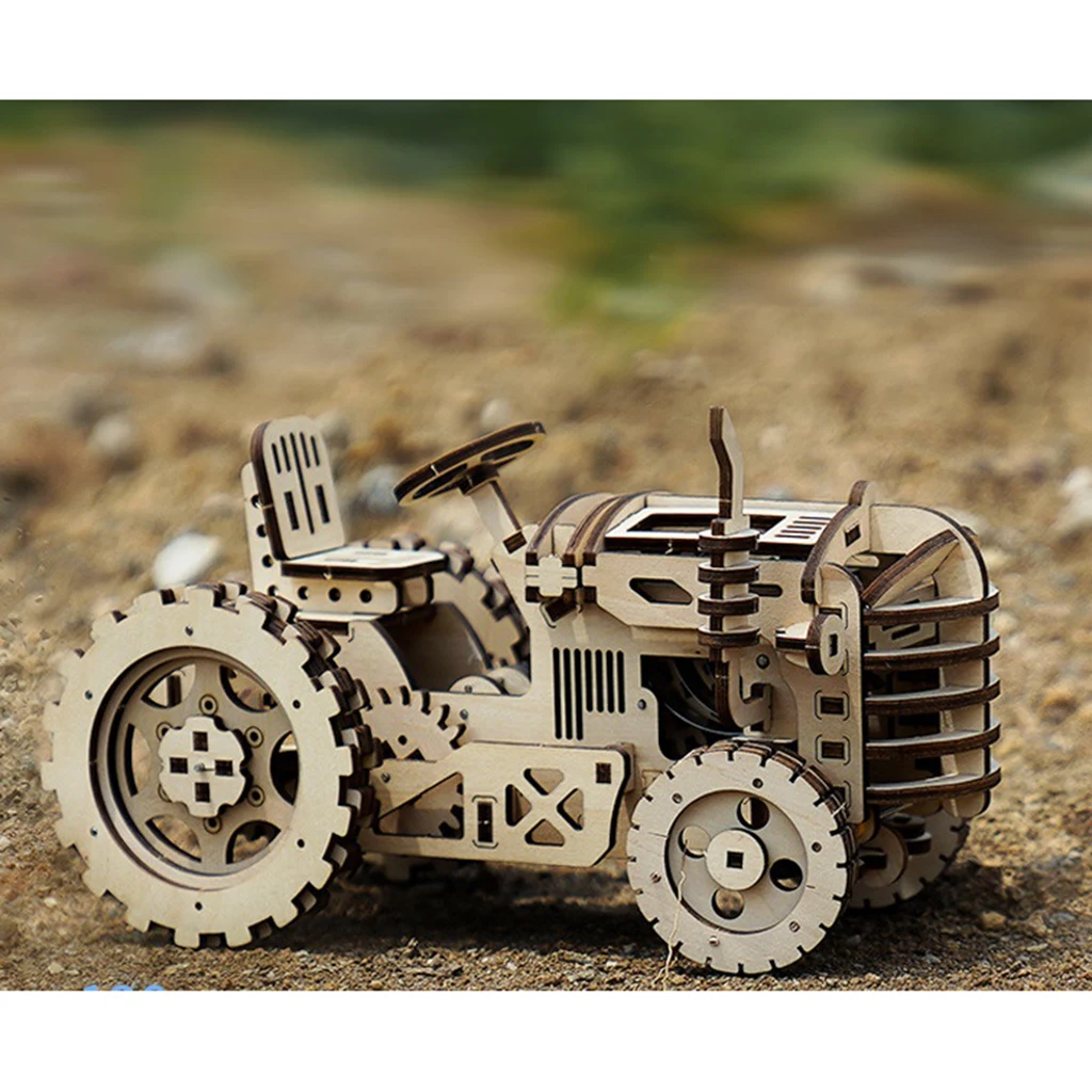 Natural Wooden Mechanical Tractor Model Kit to Build for Adults and Kids - Detailed and Sturdy - 3D Wooden Puzzle