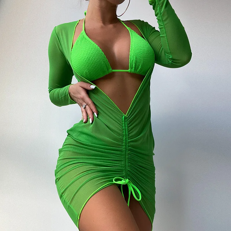 

Комплект бикини с глубоким вырезом и разрезом, комплект из трех предметов с накидкой, простой купальник, женский купальник, бикини 2023