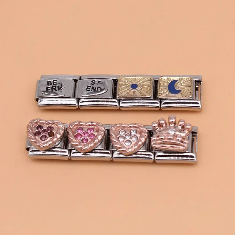 Italian Charm Bracelet Hapiship Daisy Rose Heart Crown Dazzling CZ Italian Charm Fit 9mm Bracelet Stainless Steel Jewelry Making DJ250