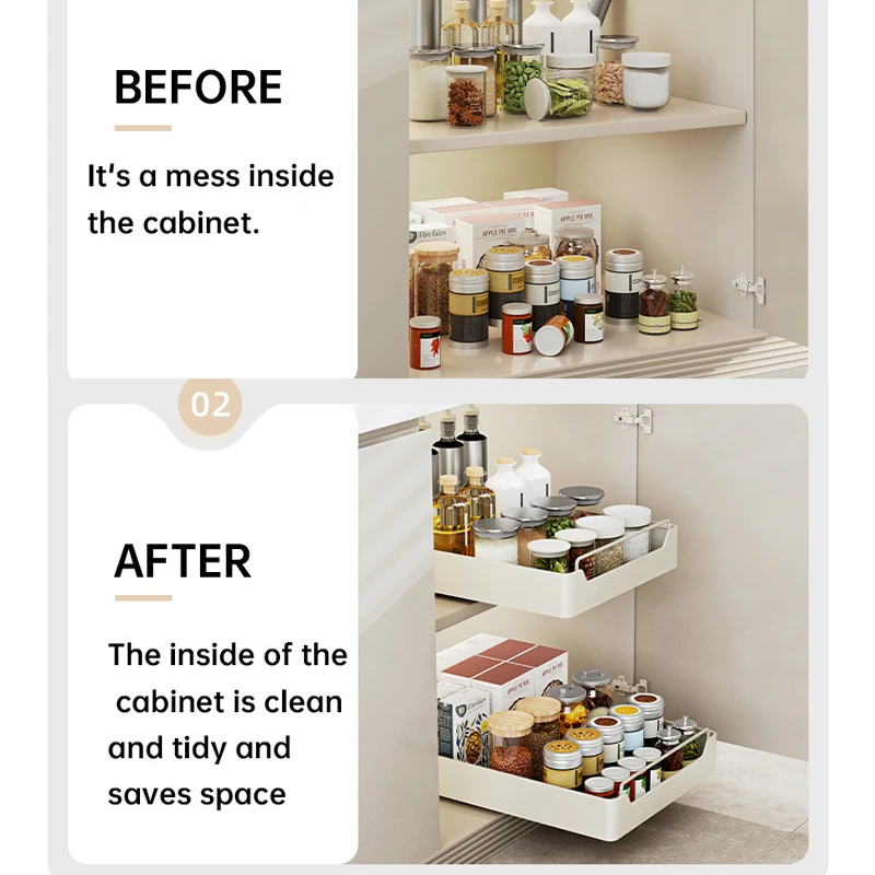 Pull-out Kitchen Storage Rack with Slide Rails Free of Installation Kitchen Spice Box Storage Rack Kitchen Accessories