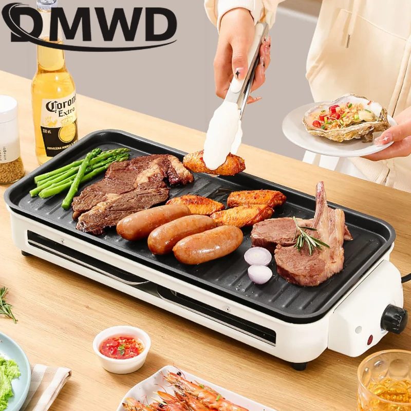 DMWD 220V Smokeless BBQ Electric Kebab Rotary Grill Stove Rotisserie Teppanyaki Barbecue Non-stick Frying Pan Skewer Griddle 2