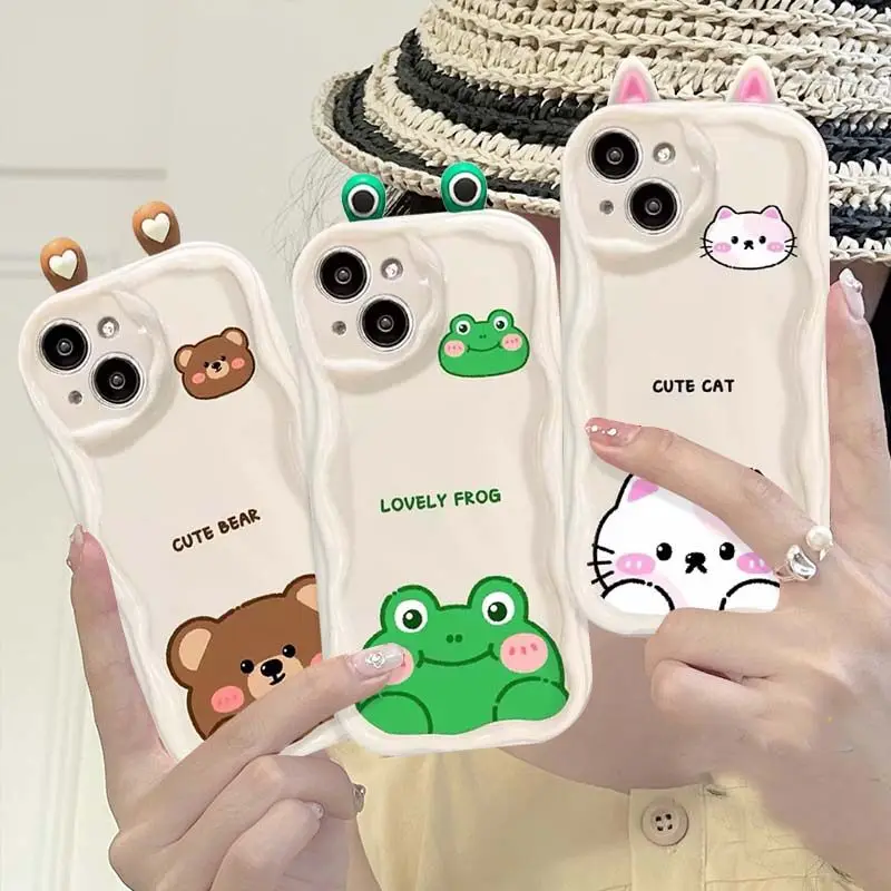 3D Bear Frog Eyes Cat Ears Phone Case Cover