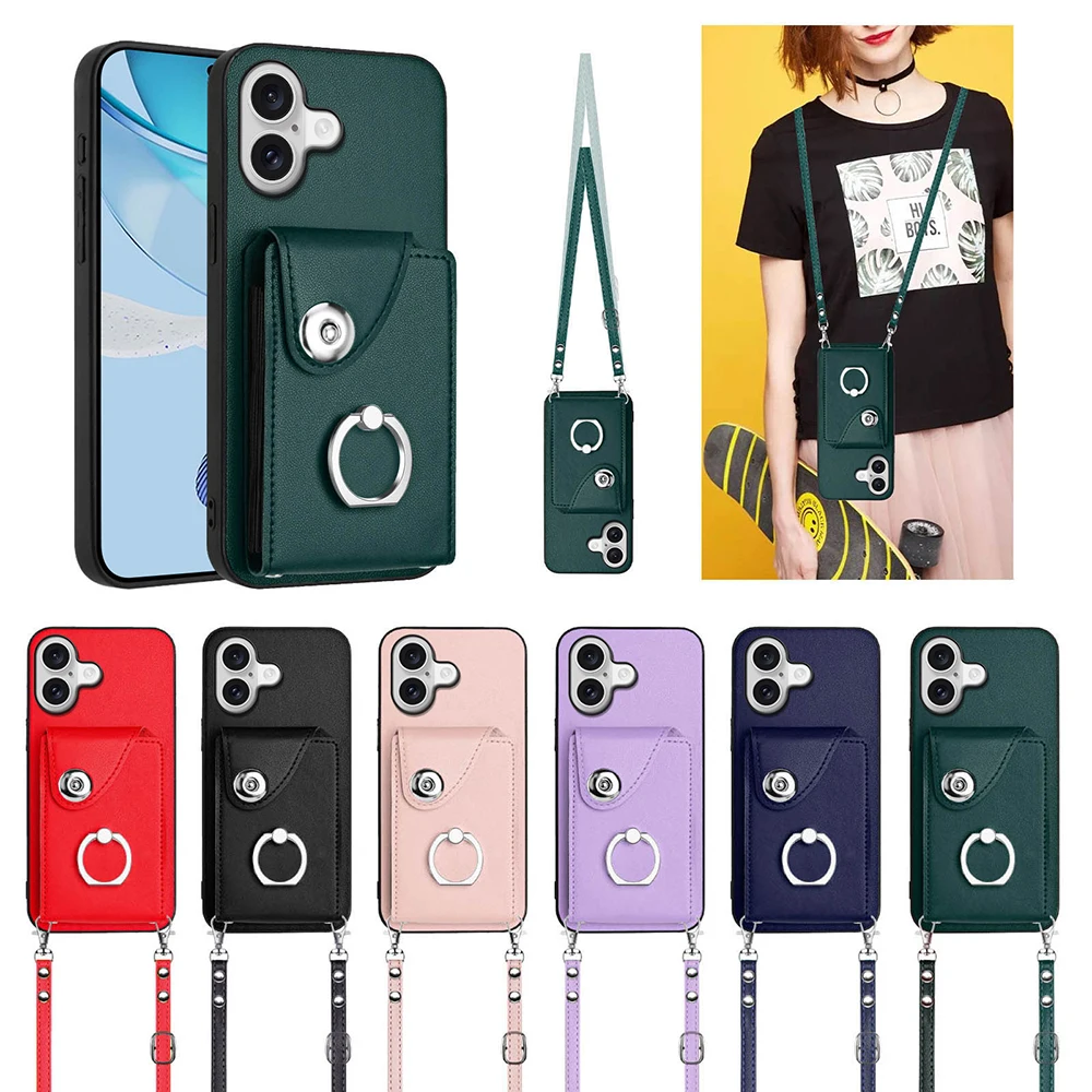Versatile Detachable Strap Phone Case with Ring Stand and Multi-Card Holder