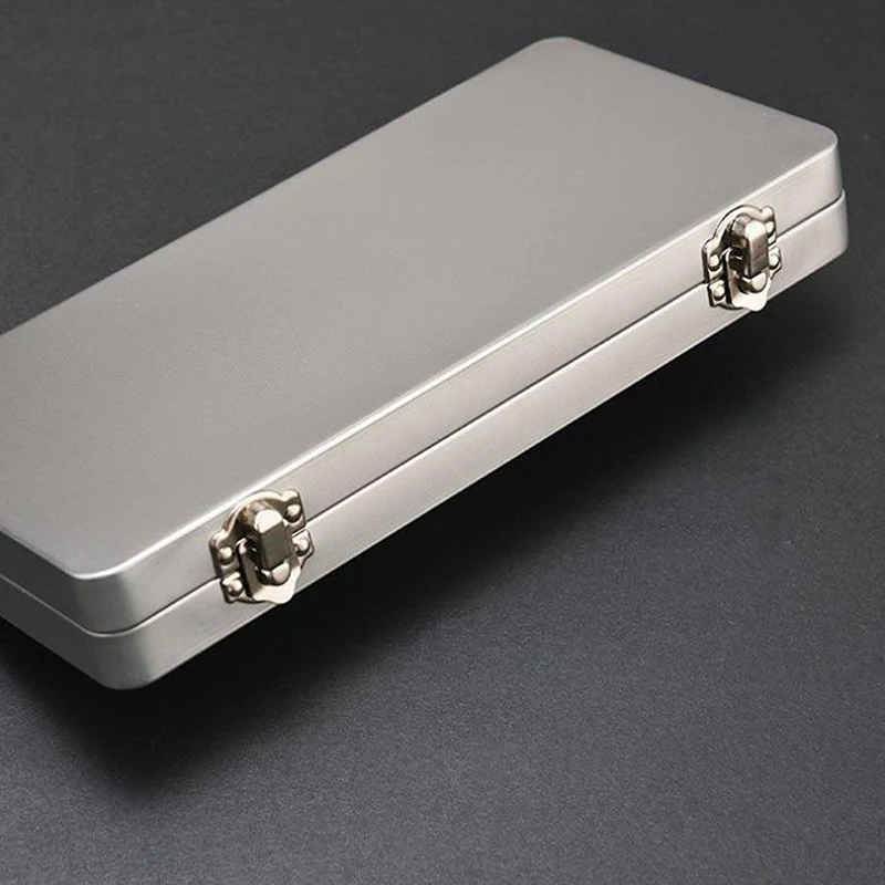 1개 내구성이 뛰어난 은빛 회색 금속 직사각형 상자(뚜껑 포함)-지폐, 화장품, 사무용품, 야외 식기류에 이상적