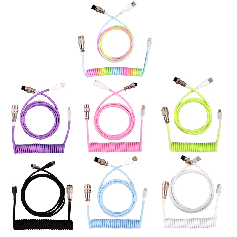 Usb tipo c Teclado Mecânico Cabo Enrolado Nylon Espiral Transferência de Data Aviador Desktop Computador Aviação Conector