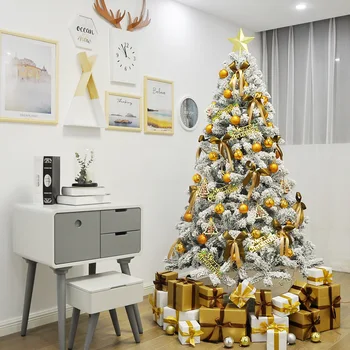 120-300cm Dense Velvet Snow-covered Christmas Tree with Decorations & Light Strings for Christmas Shopping Mall Home Decoration