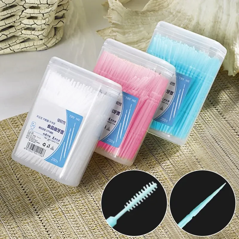 Toothpick Brush Dental Floss Stick Toothpick Disposable Family Box Packed Portable Ultra Fine Pick Double Head High End Personality Creative Fruit Stick 200 Pieces