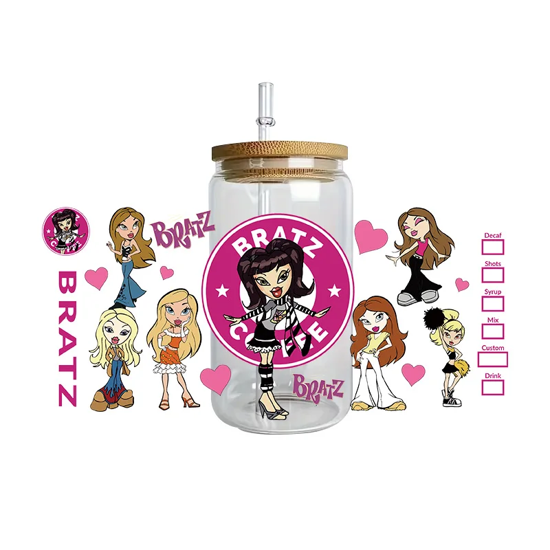 Rock band girl series Easy peel waterproof DIY Decals 3D transfers uvdtf crystal stickers 16oz uv dtf cup wraps for Glasses
