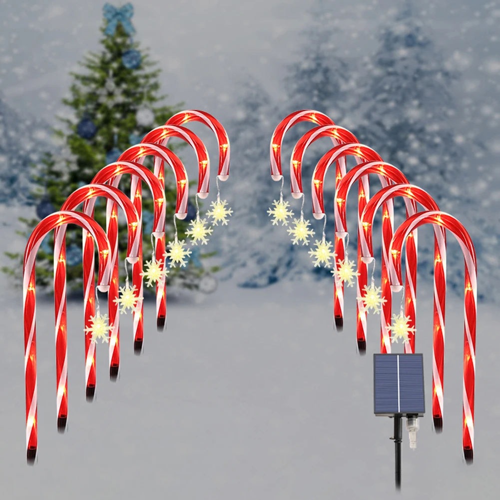 

Solar Candy Cane Ornament Remote Control Garden Ground Plug Crutch 8 Modes Solar Lawn Lamp Snow Star Decor Stake Christmas Decor