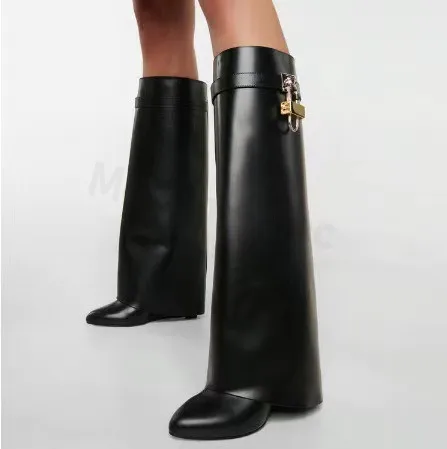 

Solid Color Locking Large Size Pant Boots Sexy Black Apricot Pointed High Heel Sleeve Women's Boots Knee-High Fashion High Boots